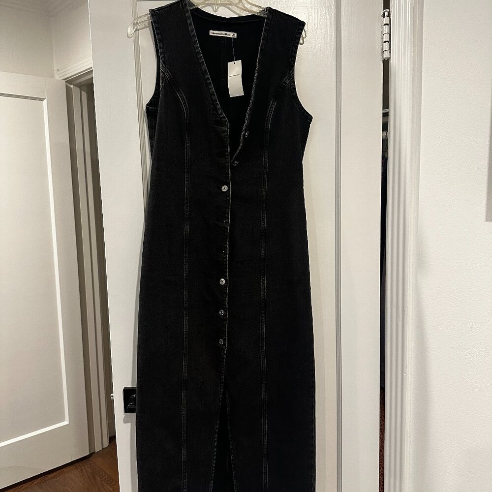 NWT Abercrombie & Fitch Black Denim Button-Front Maxi Dress - Size M